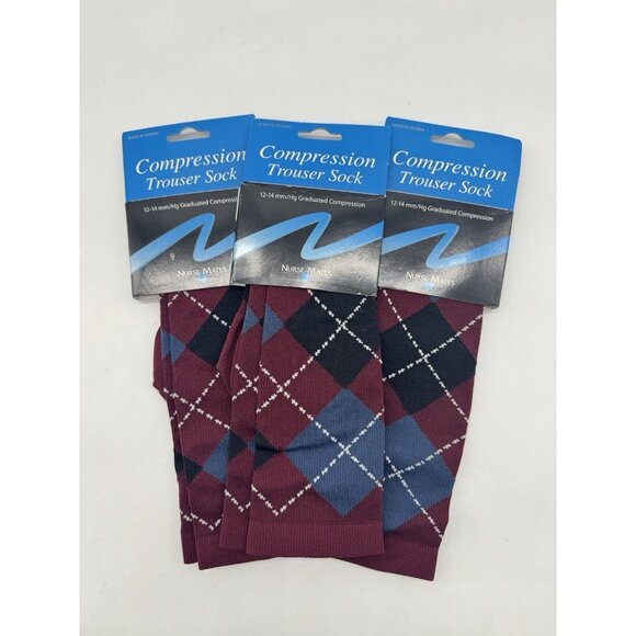 3 PAIRS Nurse Mates Compression Graduated socks for women 12-14 mmHg Argyle - Picture 2 of 5